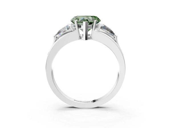 Platinum Heart-Shaped Split Shank Three Stone Engagement Ring Setting for Fancy Green Center