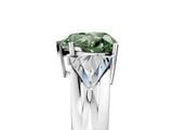Platinum Three-Stone Fancy Green Heart Cut Cut Diamond Ring with Trillion Side Stones on a Split Shank Band_77