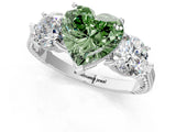 Platinum Three-Stone Fancy Green Heart Cut Cut Milgrain Band Prong Setting Ring_127