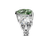 Platinum Three-Stone Fancy Green Heart Cut Cut Milgrain Band Prong Setting Ring_131