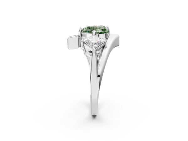 Platinum Three-Stone Fancy Green Heart Cut Cut Tension Band Ring with Four-Prong Setting