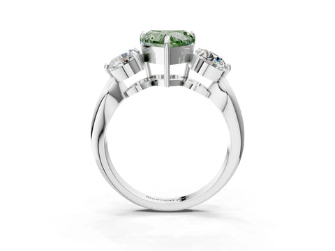 Platinum Three-Stone Fancy Green Heart Cut Diamond Channel Set Engagement Ring with Prong Setting_21