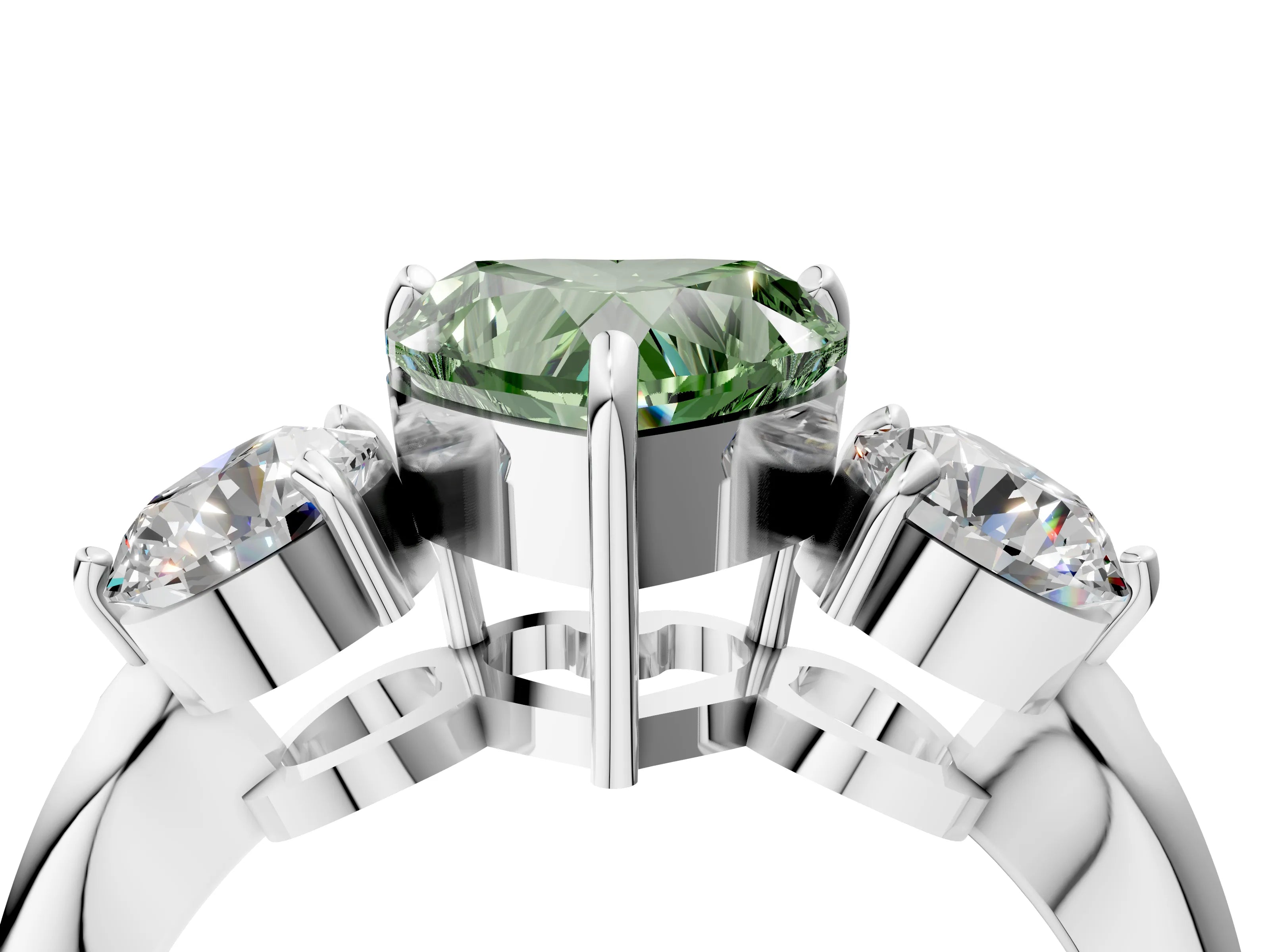Platinum Three-Stone Fancy Green Heart Cut Diamond Channel Set Engagement Ring with Prong Setting_22