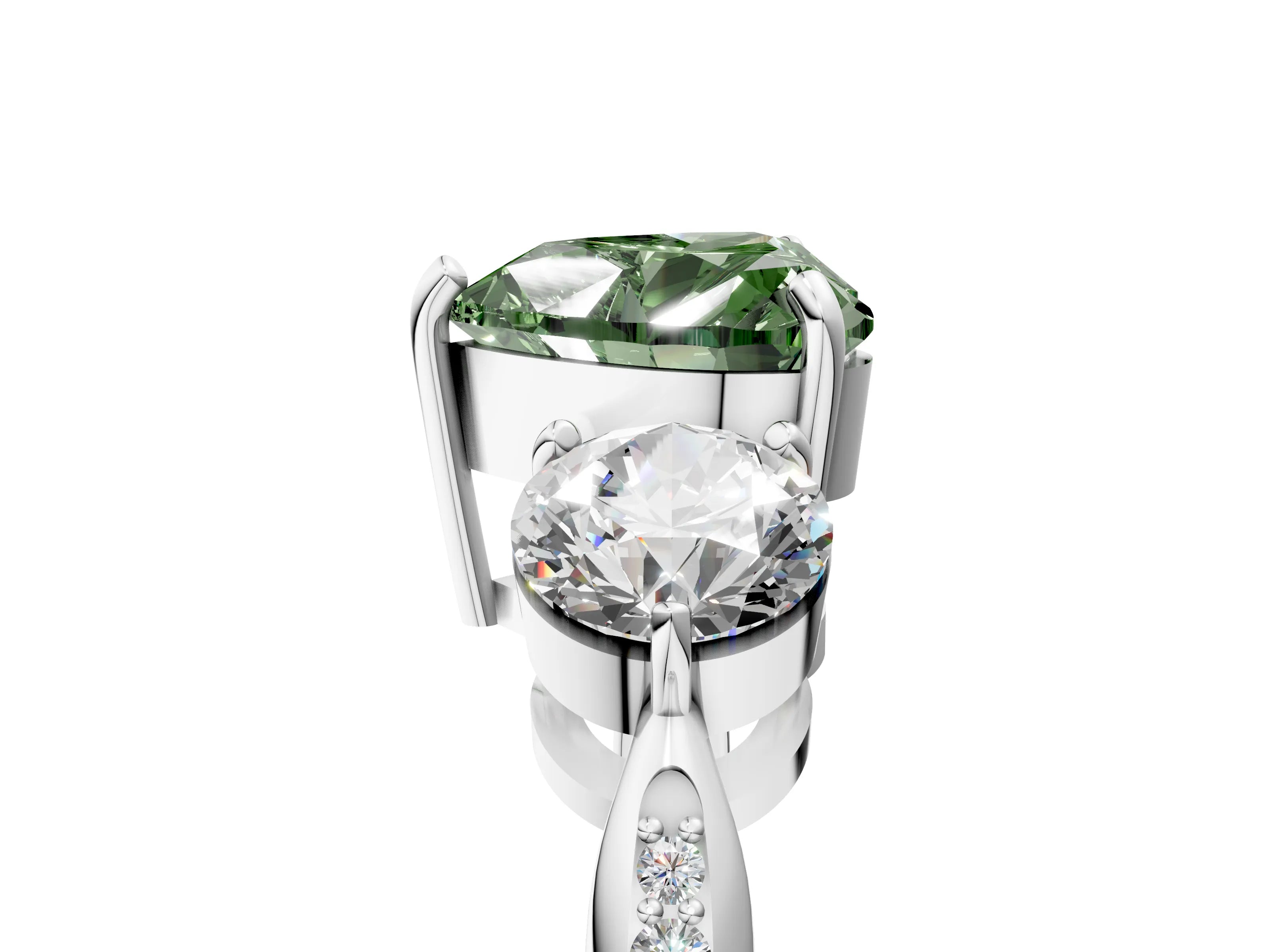 Platinum Three-Stone Fancy Green Heart Cut Diamond Channel Set Engagement Ring with Prong Setting_23