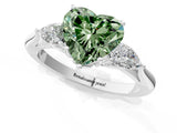 Platinum Three-Stone Fancy Green Heart Cut Diamond Ring with Pear  Side Stones in Four-Prong Setting_13