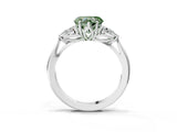 Platinum Three-Stone Fancy Green Heart Cut Diamond Ring with Pear  Side Stones in Four-Prong Setting_15