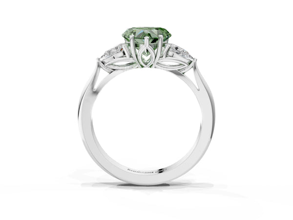 Platinum Heart-Shaped Engagement Ring Setting for Fancy Green Center with Pear Side Stones