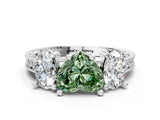 Platinum Three-Stone Fancy Green Heart  Diamond Milgrain Pave Band with Prong Setting 1