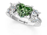 Platinum Three-Stone Fancy Green Heart  Diamond Milgrain Pave Band with Prong Setting 2