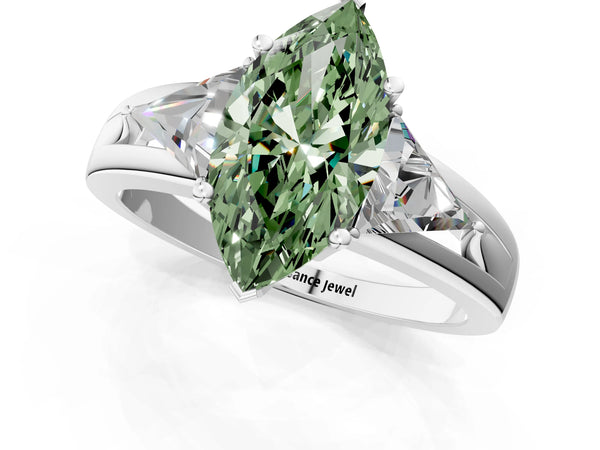 Platinum Marquise Split Shank Three Stone Engagement Ring Setting for Fancy Green Center
