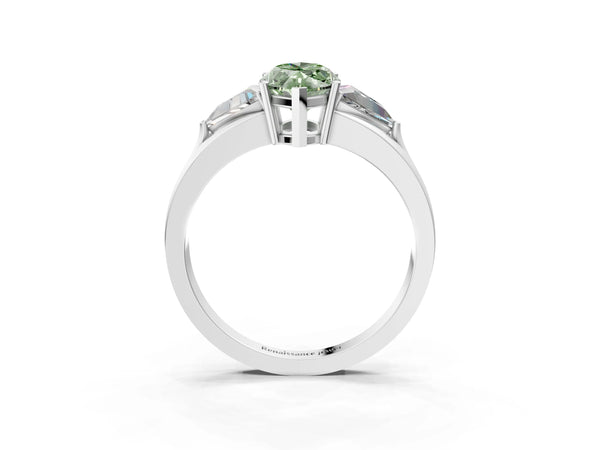 Platinum Marquise Split Shank Three Stone Engagement Ring Setting for Fancy Green Center