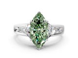 Platinum Three-Stone Fancy Green Marquise Cut Cut Diamond Ring with Trillion Side Stones on a Split Shank Band_9