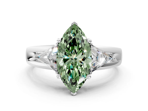 Platinum Marquise Split Shank Three Stone Engagement Ring Setting for Fancy Green Center