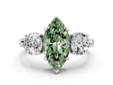 Platinum Three-Stone Fancy Green Marquise Cut Cut Milgrain Band Prong Setting Ring_6