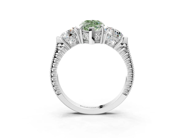 Platinum Marquise Vintage Three Stone Engagement Ring Setting for Fancy Green Center