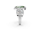 Platinum Three-Stone Fancy Green Marquise Cut Diamond Wave Pave Band with Prong Setting_38