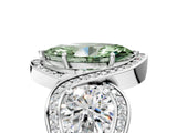 Platinum Three-Stone Fancy Green Marquise Cut Diamond Wave Pave Band with Prong Setting_41