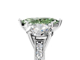 Platinum Three-Stone Fancy Green Marquise  Diamond Milgrain Pave Band with Prong Setting 5