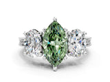 Platinum Three-Stone Fancy Green Marquise  Diamond Milgrain Pave Band with Prong Setting