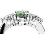 Platinum Three-Stone Fancy Green Oval  Brilliant Cut Solitaire Ring with Prong Setting on a Classic Band 4