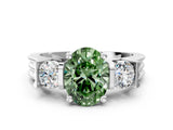 Platinum Three-Stone Fancy Green Oval Cut Cut Classic Band Prong Setting Ring_6