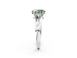 Platinum Three-Stone Fancy Green Oval Cut Cut Diamond Ring with Trillion Side Stones on a Split Shank Band_14