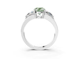 Platinum Three-Stone Fancy Green Oval Cut Cut Diamond Ring with Trillion Side Stones on a Split Shank Band_15