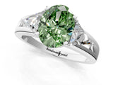 Platinum Three-Stone Fancy Green Oval Cut Cut Diamond Ring with Trillion Side Stones on a Split Shank Band_37