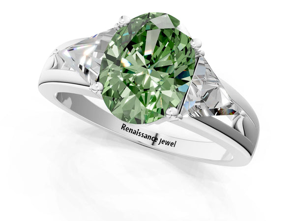 Platinum Oval Trillion Three Stone Engagement Ring Setting for Fancy Green Center