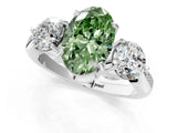 Platinum Three-Stone Fancy Green Oval Cut Diamond Channel Set Engagement Ring with Prong Setting_20