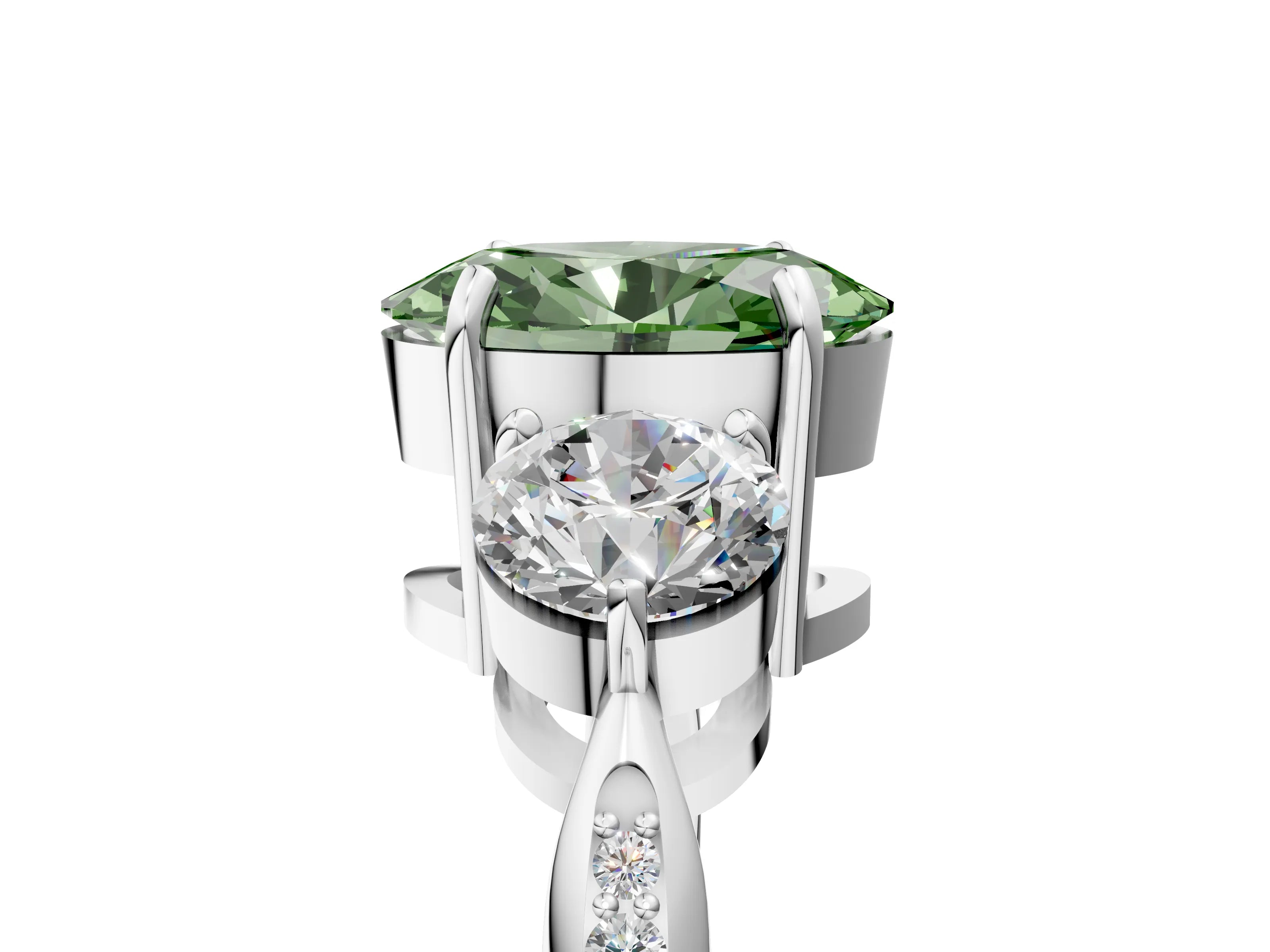 Platinum Three-Stone Fancy Green Oval Cut Diamond Channel Set Engagement Ring with Prong Setting_24