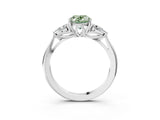 Platinum Three-Stone Fancy Green Oval Cut Diamond Ring with Pear  Side Stones in Four-Prong Setting_15