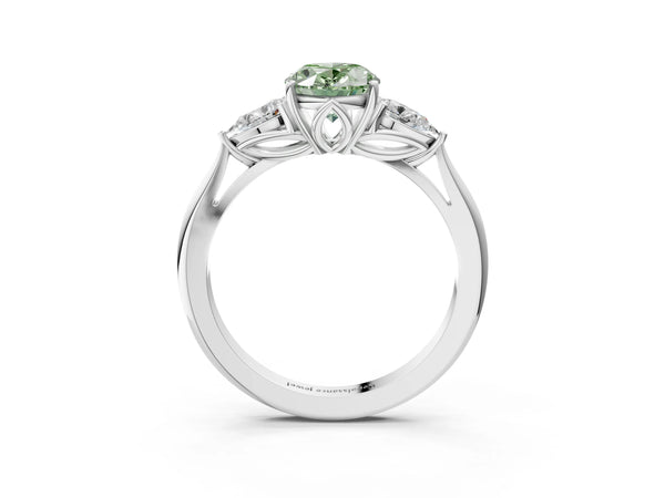 Platinum Oval Three Stone Engagement Ring Setting for Fancy Green Center with Pear Side Stones