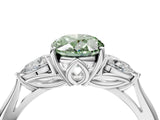 Platinum Three-Stone Fancy Green Oval Cut Diamond Ring with Pear  Side Stones in Four-Prong Setting_16