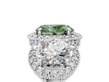 Platinum Three-Stone Fancy Green Oval Cut Halo Diamond Milgrain Band with Four-Prong Setting_11