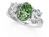 Platinum Three-Stone Fancy Green Oval  Diamond Milgrain Pave Band with Prong Setting 1