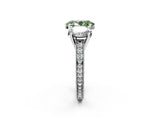 Platinum Three-Stone Fancy Green Oval  Diamond Milgrain Pave Band with Prong Setting 2