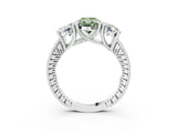 Platinum Three-Stone Fancy Green Oval  Diamond Milgrain Pave Band with Prong Setting 3