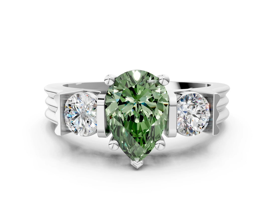 Platinum Three-Stone Fancy Green Pear Cut Cut Classic Band Prong Setting Ring_6