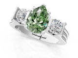 Platinum Three-Stone Fancy Green Pear Cut Cut Classic Band Prong Setting Ring_7