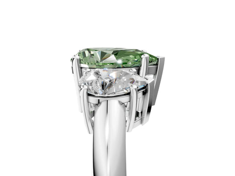 Platinum Three-Stone Fancy Green Pear Cut Cut Diamond Engagement Ring with Prong Setting on a White Gold Band_71
