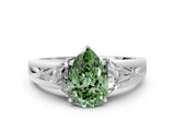 Platinum Three-Stone Fancy Green Pear Cut Cut Diamond Ring with Trillion Side Stones on a Split Shank Band_12