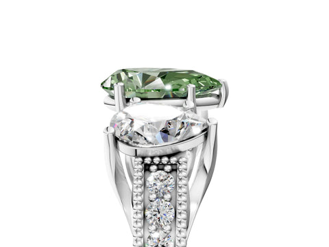 Platinum Three-Stone Fancy Green Pear Cut Cut Milgrain Pavé Engagement Ring_23