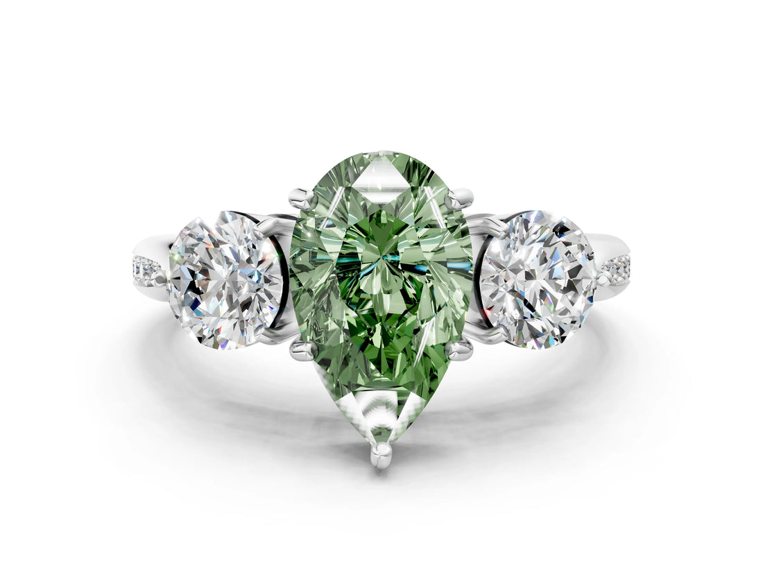 Platinum Three-Stone Fancy Green Pear Cut Diamond Channel Set Engagement Ring with Prong Setting_20