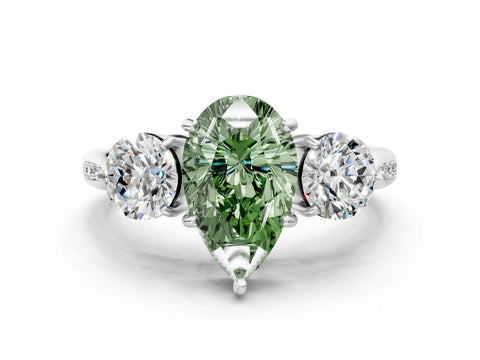 Platinum Three-Stone Fancy Green Pear Cut Diamond Channel Set Engagement Ring with Prong Setting_20