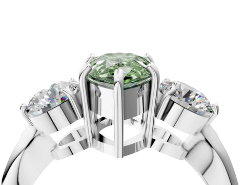 Platinum Three-Stone Fancy Green Pear Cut Diamond Channel Set Engagement Ring with Prong Setting_24