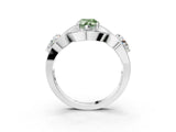 Platinum Three-Stone Fancy Green Pear Cut Diamond Wave Pave Band with Prong Setting_105