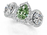 Platinum Three-Stone Fancy Green Pear Cut Halo Diamond Milgrain Band with Four-Prong Setting_13