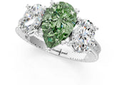 Platinum Three-Stone Fancy Green Pear  Diamond Milgrain Pave Band with Prong Setting 1