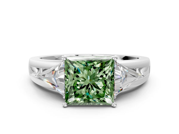 Platinum Princess Cut Split Shank Three Stone Engagement Ring Setting for Fancy Green Center